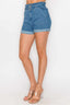 Belted Paperbag Denim Shorts-Medium Denim
