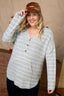 Brushed Two Tone Stripe Top-Heather Grey/ White