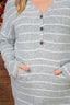 Brushed Two Tone Stripe Top-Heather Grey/ White