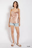 Cowl neck satin camisole with chain strap-Taupe