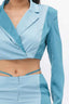 Crop Blazer With Matching Low Rise Wide Leg Pant-Blue