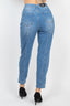 Cuffed-button Mom Jeans-Medium Denim