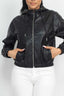 Faux Leather Hoodie Jacket-Black