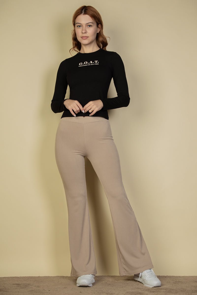 High Waisted Flare Pants | Stretch Rib Knit | Lounge & Activewear