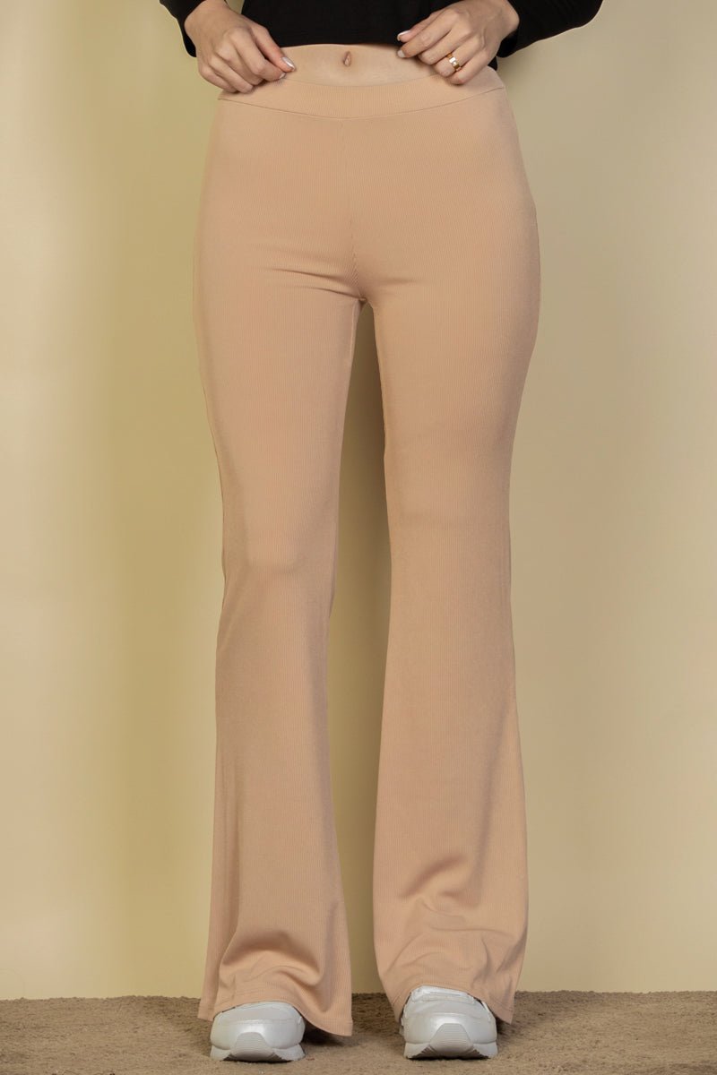 High Waisted Flare Pants | Stretch Rib Knit | Lounge & Activewear