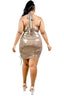 Plus Size Metallic Cross Wrap Mauve Halter Mini Dress