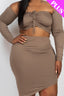 Plus Size Off Shoulder Drawstring Crop Top & Ruched Skirt Set