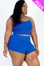 Plus Size Ribbed Cami Crop Top & Ruched Shorts Set