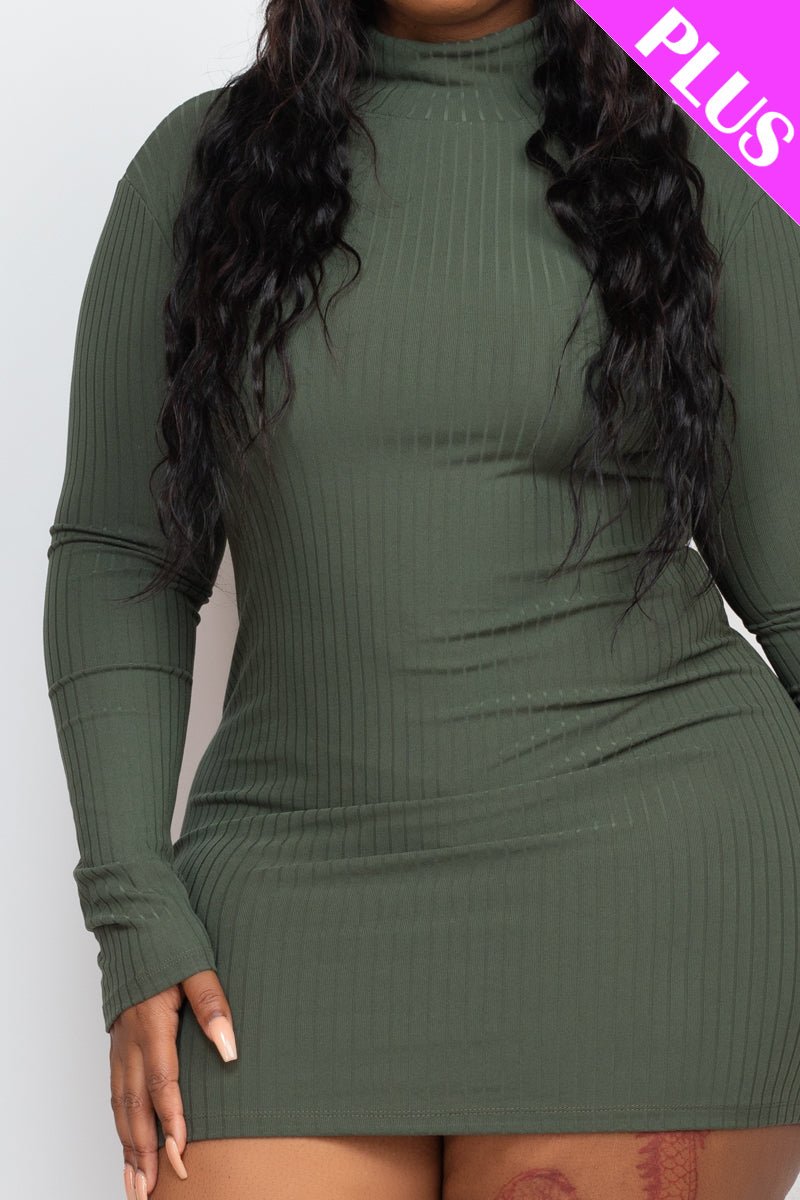 Plus Size Ribbed Long Sleeve Mock neck Mini Bodycon dress