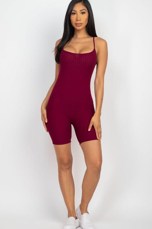 Ribbed Bodycon Romper | Sleeveless Scoop Neck | Fashion