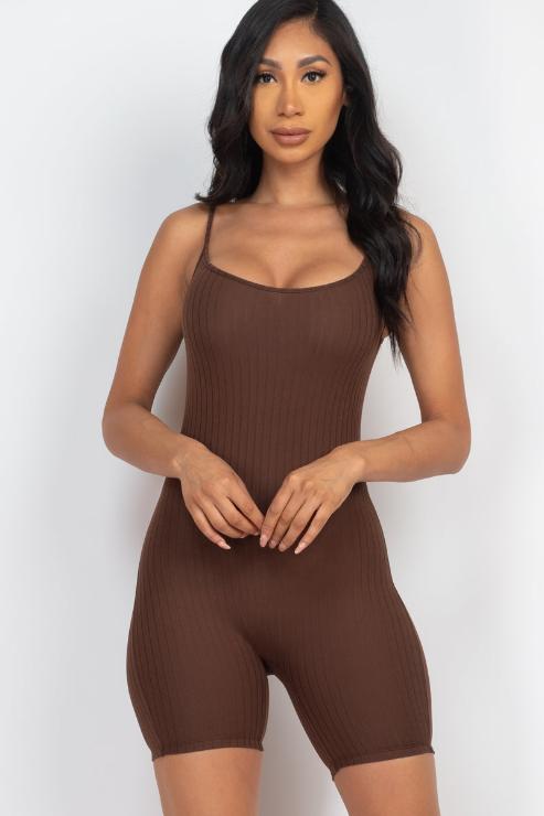 Ribbed Bodycon Romper | Sleeveless Scoop Neck | Fashion