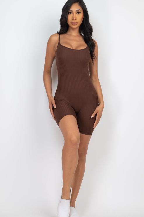 Ribbed Bodycon Romper | Sleeveless Scoop Neck | Fashion
