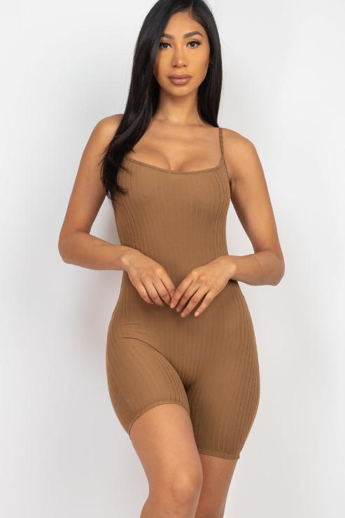 Ribbed Bodycon Romper | Sleeveless Scoop Neck | Fashion