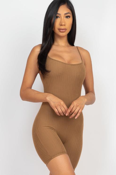 Ribbed Bodycon Romper | Sleeveless Scoop Neck | Fashion
