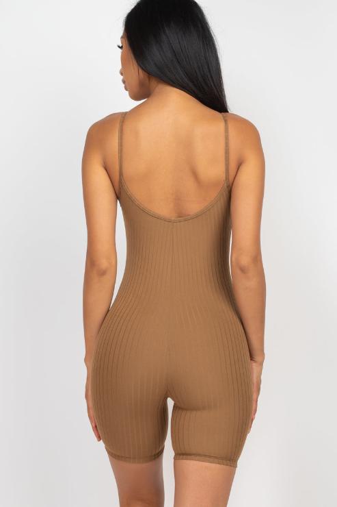 Ribbed Bodycon Romper | Sleeveless Scoop Neck | Fashion