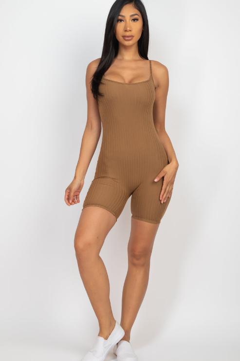 Ribbed Bodycon Romper | Sleeveless Scoop Neck | Fashion