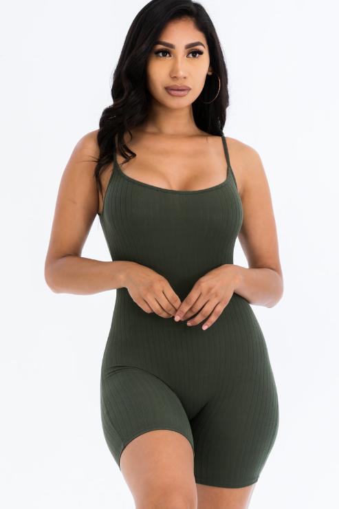 Ribbed Bodycon Romper | Sleeveless Scoop Neck | Fashion