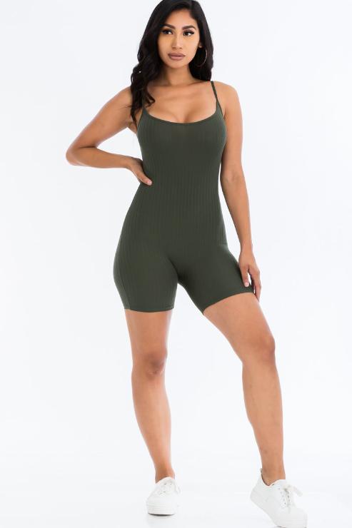 Ribbed Bodycon Romper | Sleeveless Scoop Neck | Fashion
