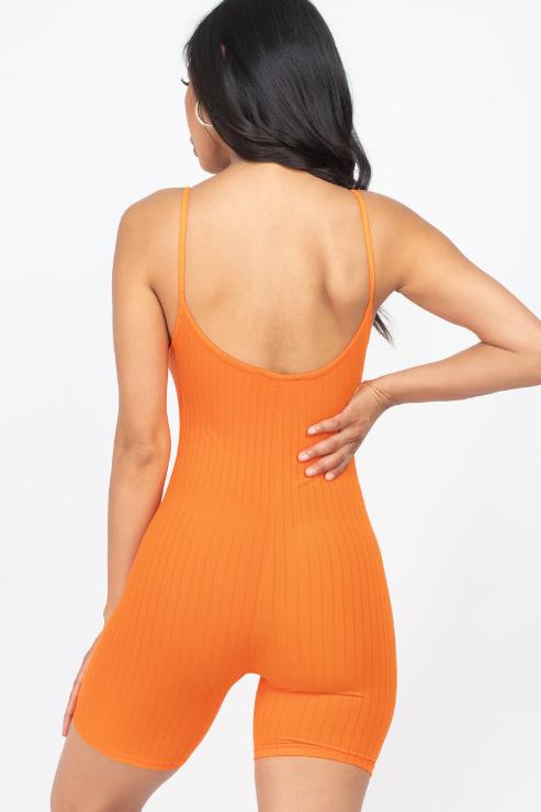 Ribbed Bodycon Romper | Sleeveless Scoop Neck | Fashion