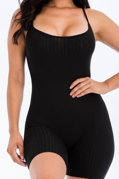 Ribbed Bodycon Romper | Sleeveless Scoop Neck | Fashion
