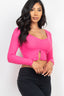 Ribbed Button Front Split Long Sleeve Top