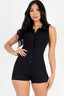 Ribbed Knit Sleeveless Button Front Romper