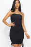 Ribbed Off Shoulder Ruched Drawstring Bodycon Dress