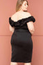 Ruffle Off The Shoulder Plus Size Midi Dress-Black
