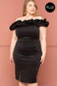 Ruffle Off The Shoulder Plus Size Midi Dress-Black