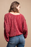 Satin Burgundy Pleated Drawstring Top With Snap Button