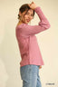 Solid Knit And Chiffon Mixed Top With Puff Long Sleeve-Mauve