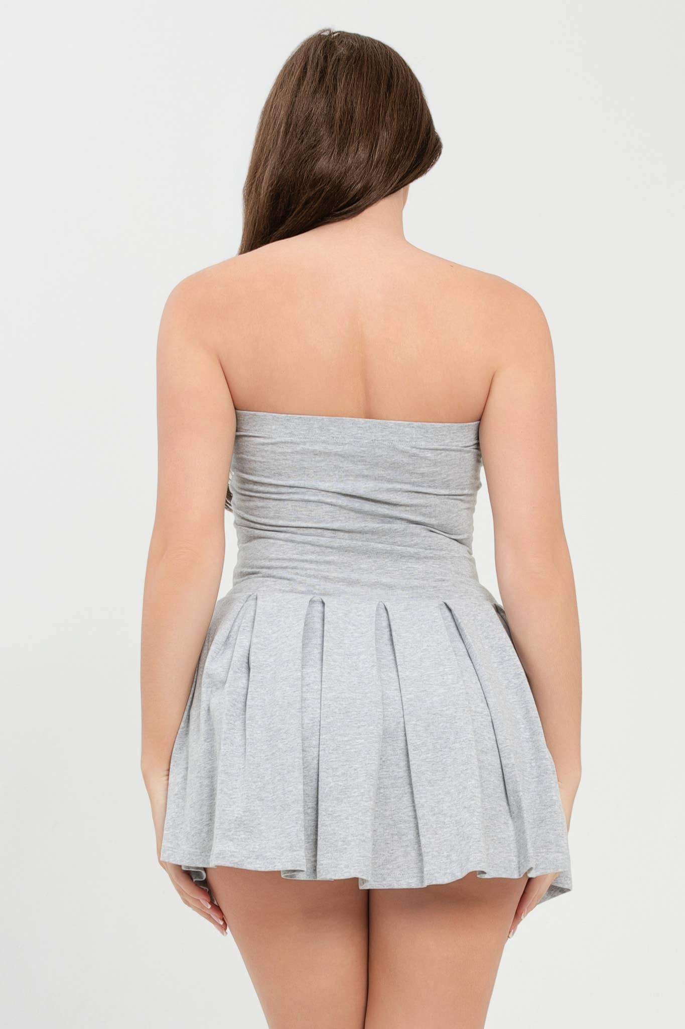 Solid Pleated Inside Shorts Tube Mini Dress