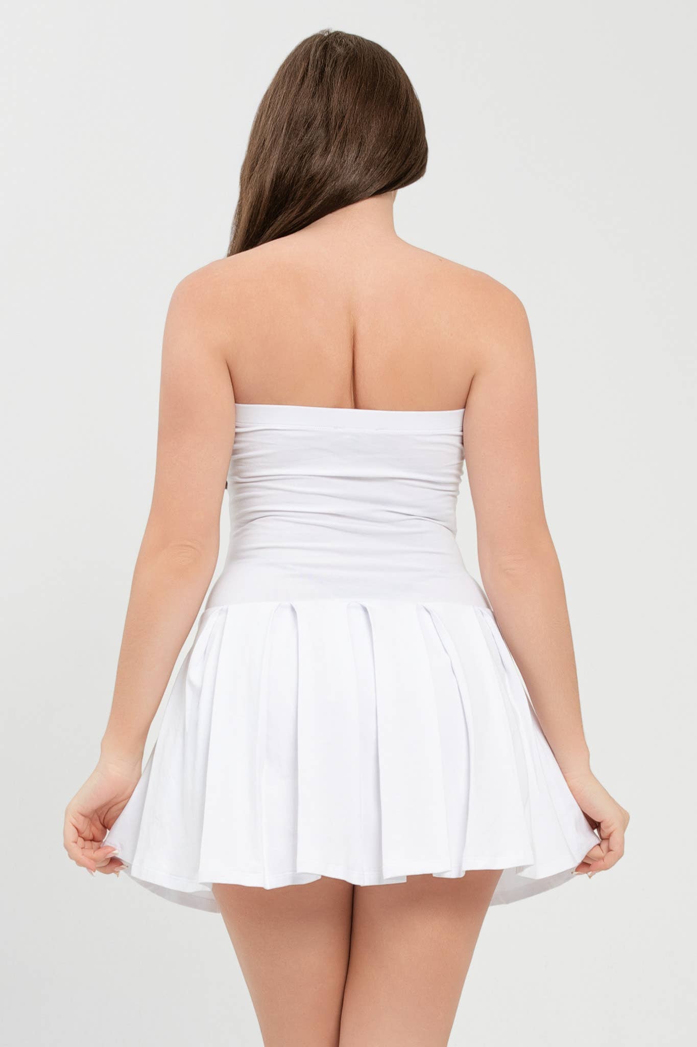 Solid Pleated Inside Shorts Tube Mini Dress