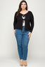 Solid Ribbed Pointelle Cardigan-Black