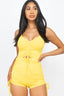 Solid Ruched Drawstring Cut-out Front Cami Romper