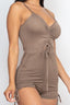 Solid Ruched Drawstring Cut-out Front Cami Romper