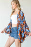Stripes And Floral Print Lightweight Kimono-Coral