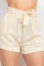 Tie-front Striped Crop Top & Belted Shorts Set-Baby Yellow