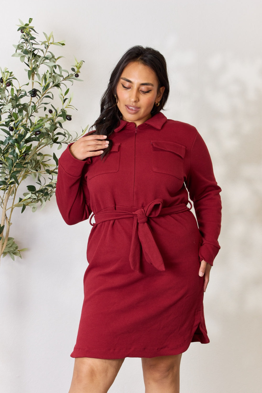 Plus size long sleeve fashion shirt dress