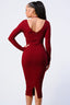 Trendy Front Shirring Cut-out Long Sleeved Dress-Burgundy
