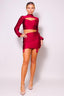 Turtleneck Blouse & Side Ruched Mini Skirt Set-Wine