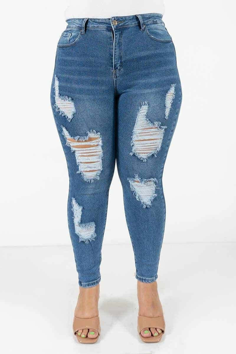 Plus size ripped denim jeans from Curvy Denim collection, showcasing stylish and comfortable fit for curvy figures.