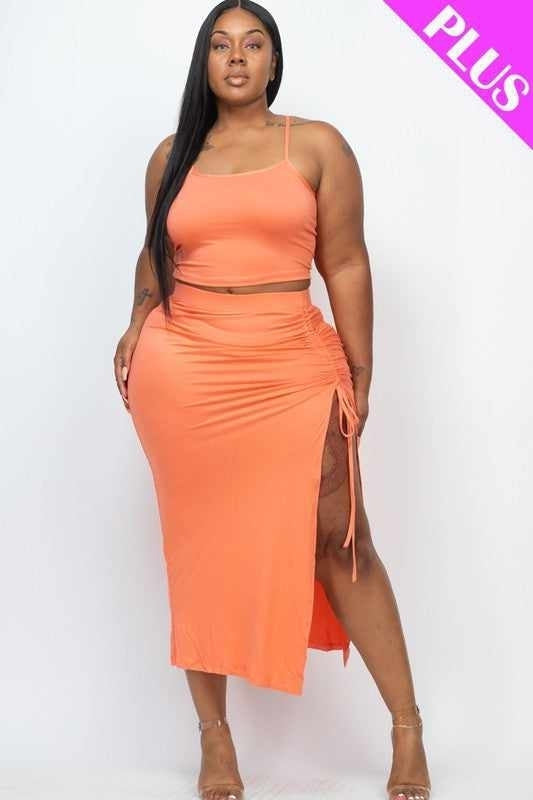 Plus size orange crop top and skirt set - newest arrival in trendy fashion collection.