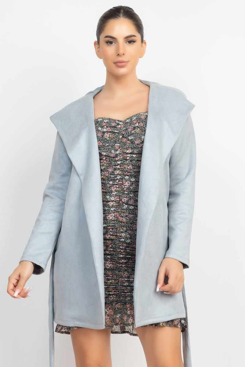 Stylish women's jacket with hood over floral dress, elegant and comfortable fashion from Your Style Fashion Collection