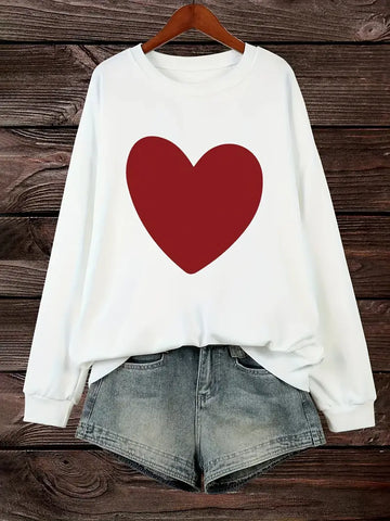 White Plus Size Heart Sweatshirt