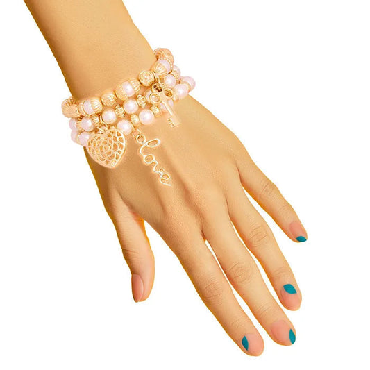 3 Strand Cream Love Bracelets-Cream Blush