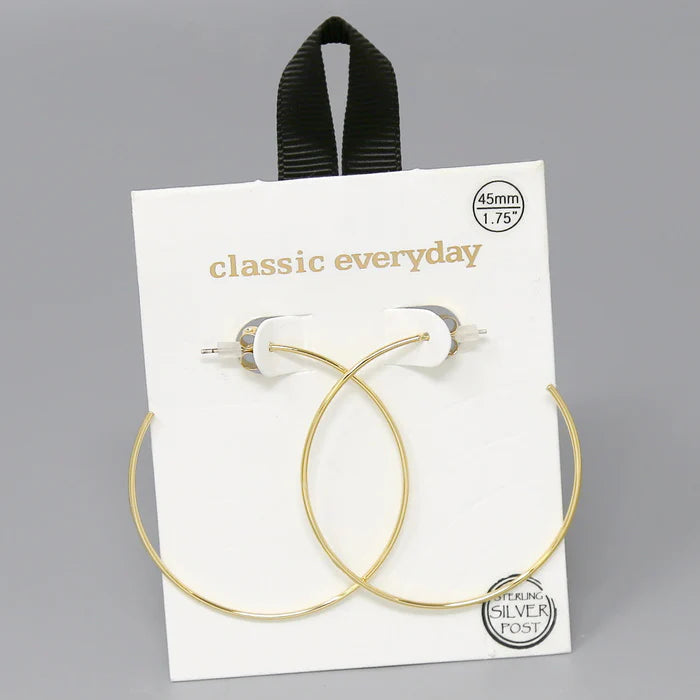 45 MM Basic Hoop Earrings-Rhodium