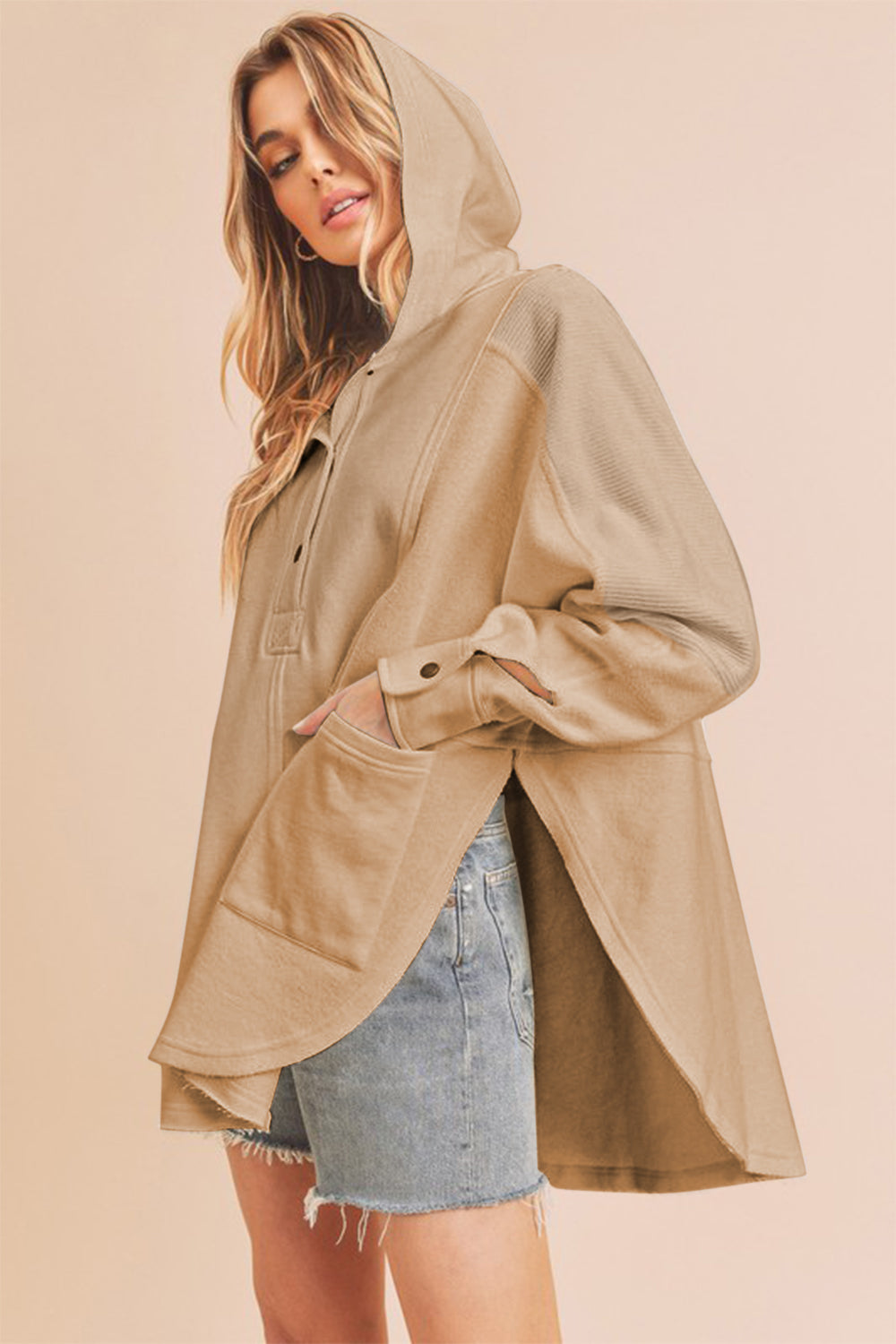 Oat Slit Half Snap Oversize Hoodie