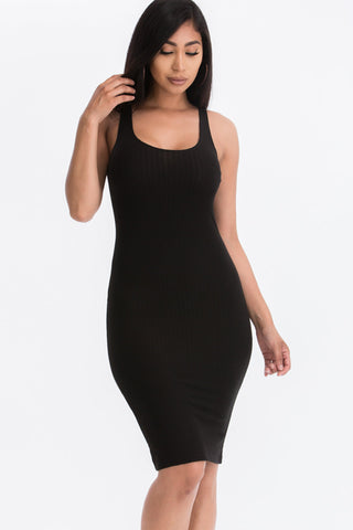 Ribbed Back Slit Bodycon Dress