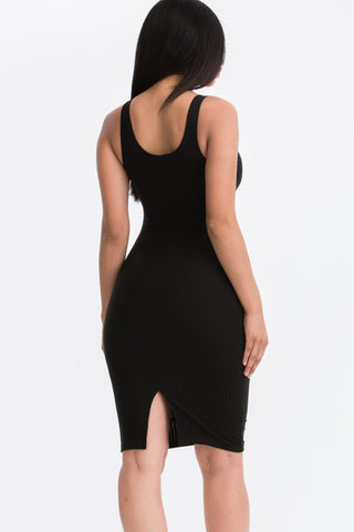 Ribbed Back Slit Bodycon Dress